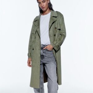 ZARA LIGHT KHAKI FAUX SUEDE TOPCOAT